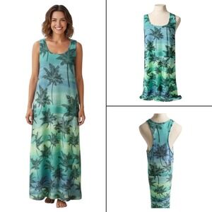 PJ Salvage Gown Women's Size M Blue Tropical Maxi Soft Knit Lounge wear NEW